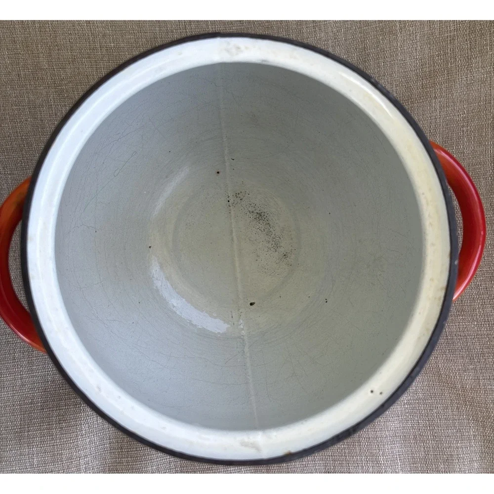 Vintage  Descoware Made In Belgium Flame Red Pot Cast Iron Enamel NO Lid 3qt